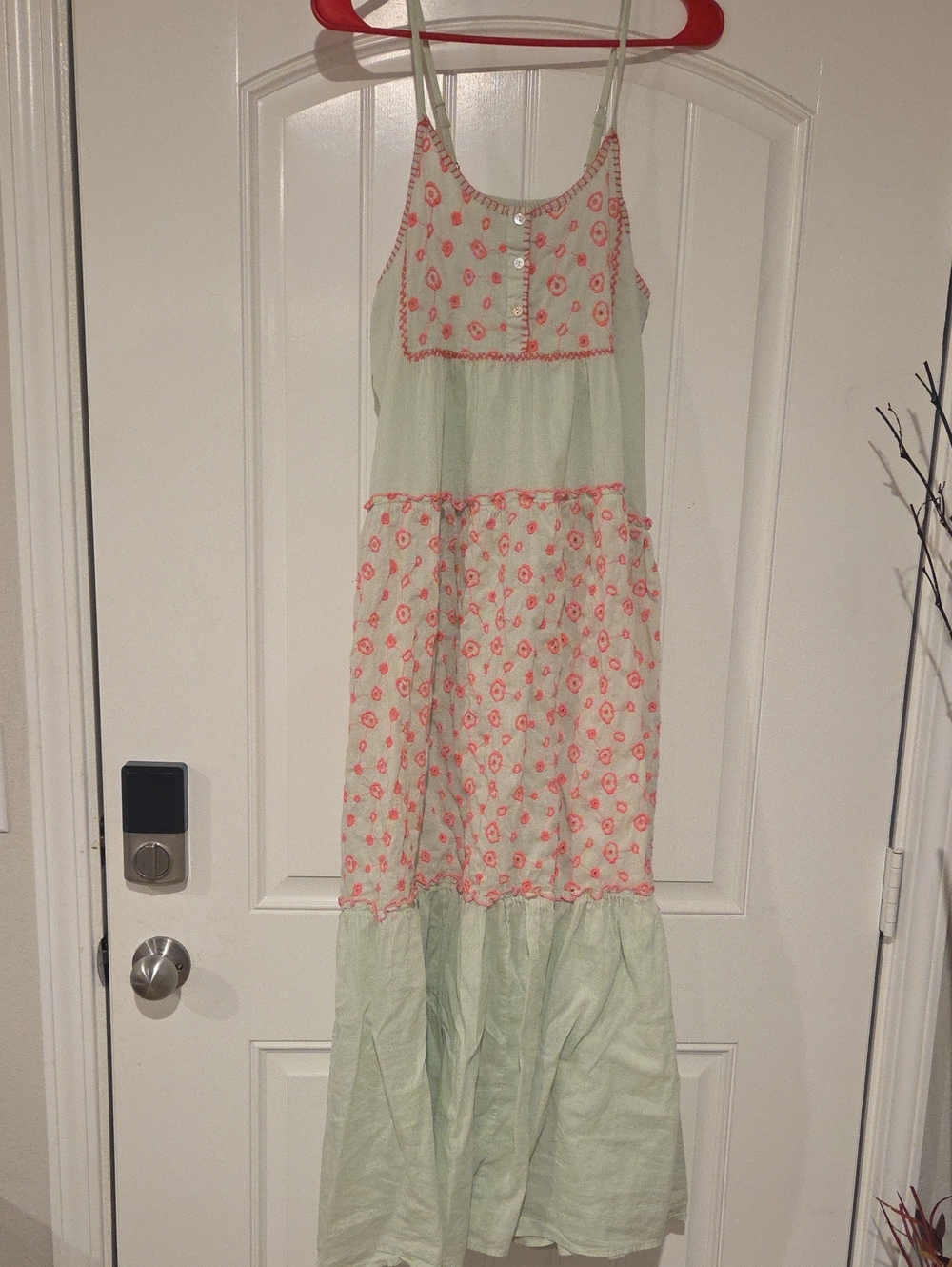 POL Mint Maxi Dress with Coral Floral Panels